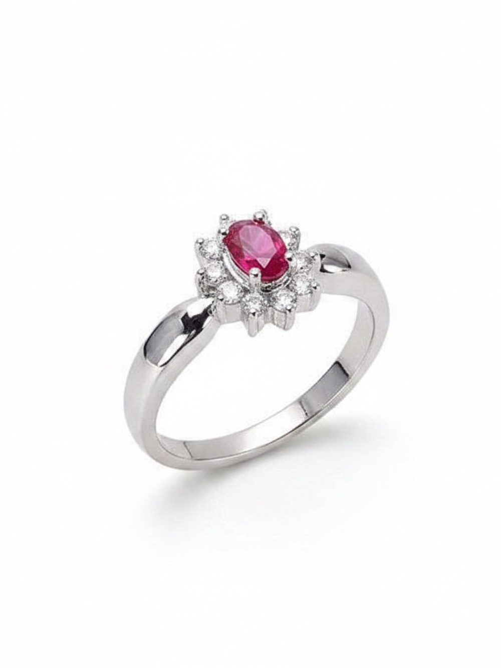 Womens Silver Tone Red Ruby Oval Zirconia Solitaire Ring Size 8